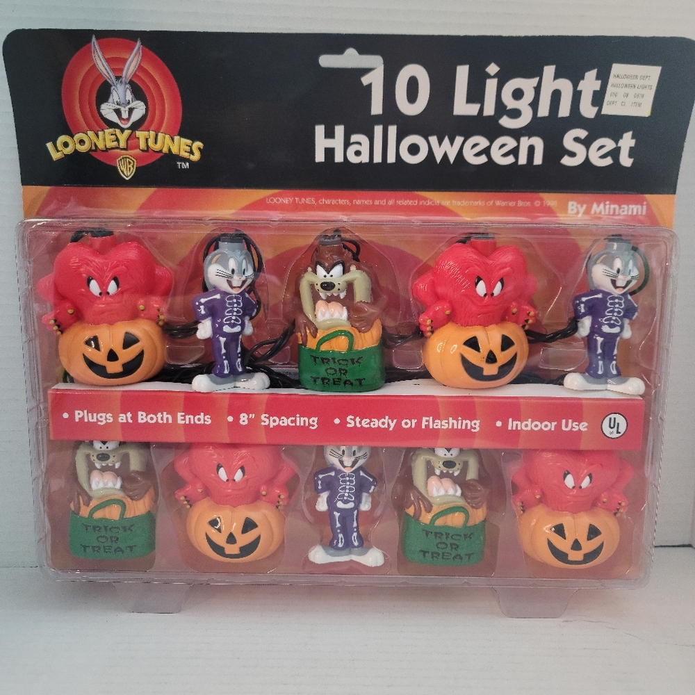 Vintage Looney Toons Halloween 1990s Taz Bugs Bunny Gossamer String Lights New